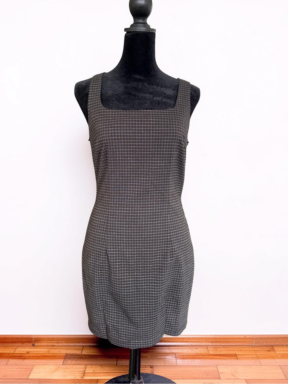Aqua Blu Brian and Black Plaid Square-Neck Mini Dress